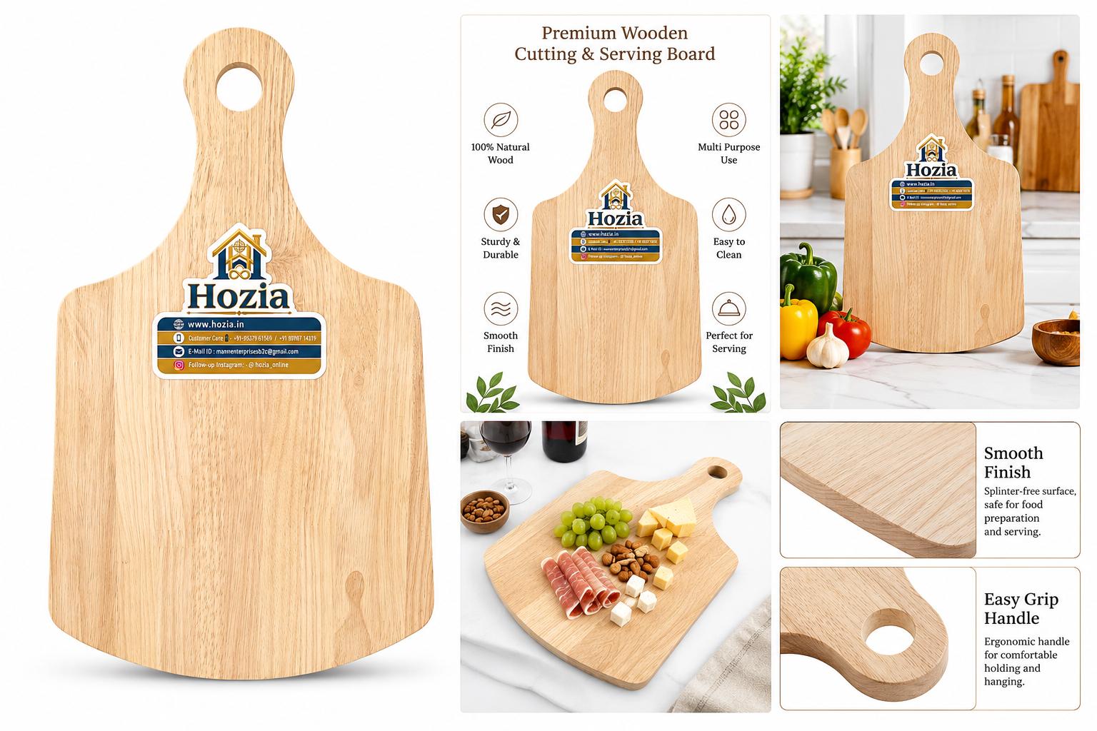Hozia Natural Bamboo Wood Chopping Cutting Board for Kitchen Vegetables, Fruits & Cheese, BPA Free, Eco-Friendly, Anti-Microbial Durable and Easy to Clean